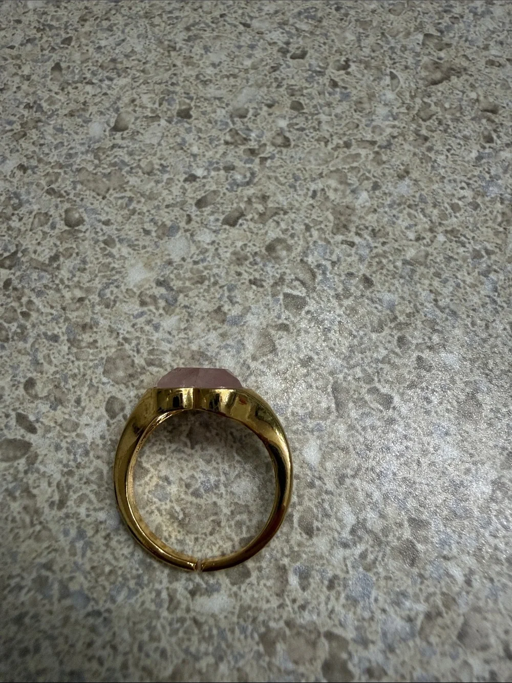 Gold Colored Fashion Heart Ring with Pink Stone
